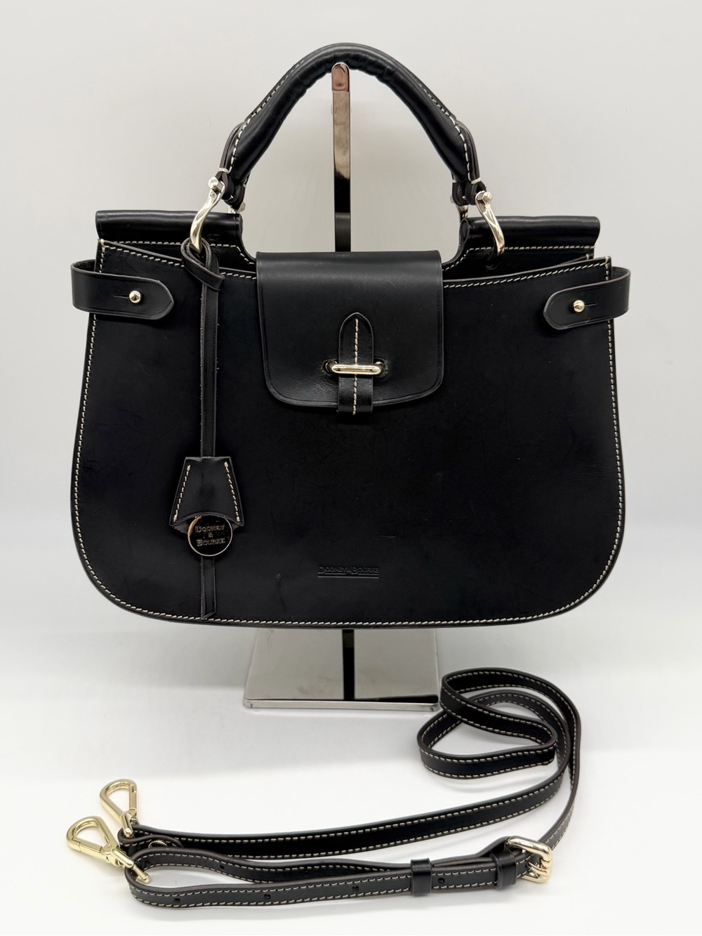 Dooney & Bourke Alto Viola Leather Satchel Bag with Crossbody Strap Black